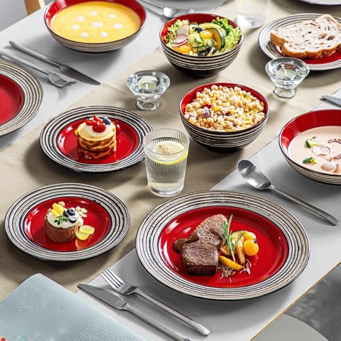 16 Piece Stoneware Dinnerware Set with Dinner Dessert Plate Cereal Pasta Bowl Service for 4 Person