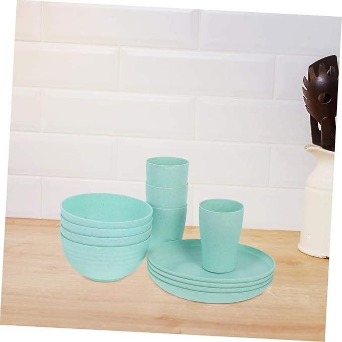 Alipis 12pcs Straw Dinnerware Set Unbreakable Plates Bowls and Cups Microwave Safe for Home Dining Camping and Outdoor Use Versatile and Stylish Design