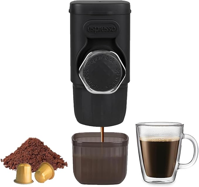 JALADA Portable Espresso Maker Compatible with Ground Coffee &amp Capsules Espresso Machine Small Travel Coffee Maker Perfect for CampingHikingOffice