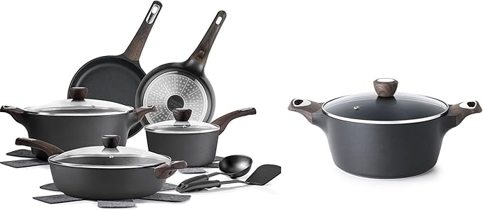 SENSARTE 14 Pcs Non Stick Kitchen Cooking Set with Frying Pans Set &amp Saucepan Nonstick Stock Pot with Lid 4.5QT Soup Pot Casserole Pot