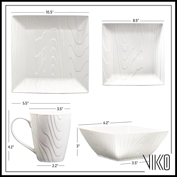 Square DinnerWare Sets 16pc Dinnerware Set Fine Woodgrain Design Service for 4 Porcelain Dinnerware Sets Ivory