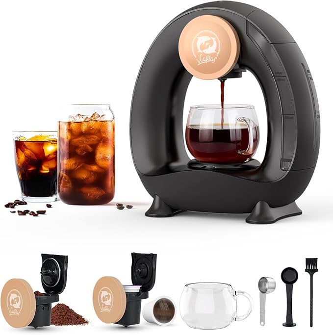 2-in-1 Coffee Maker Fast Brew in 1.5mins Single Serve Coffee Machine Compatible with K-Cup Pods &amp Ground Coffee 1400W with 20s Preheat Compact for HomeSmall PlaceOffice &amp RV 8ozBlack