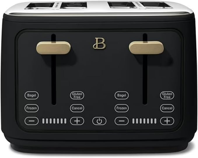 4 Slice Toaster with Touch Control Panel 1800W Fast Heating 7 Toast Shade Levels Extra Wide Slots for Bagels Removable Crumb Tray (Black Sesame)