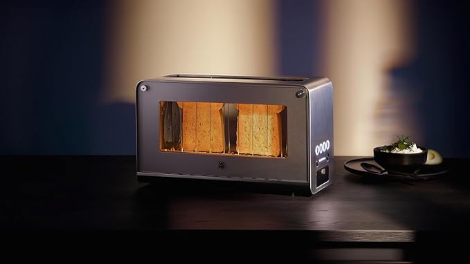 WMF Lono Toaster Glas mit Brötchenaufsatz 2 Scheiben XXL motorisierte Toastaufnahme Aufwärm-Funktion 7 Bräunungsstufen Toaster edelstahl matt