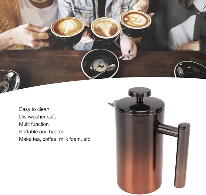 French Press Coffee Maker Tea Maker304 Stainless Steel Coffee Press with Filters Double Layer Coffee Press Single ServeGlass Pot Tea Press Pot(350ml)