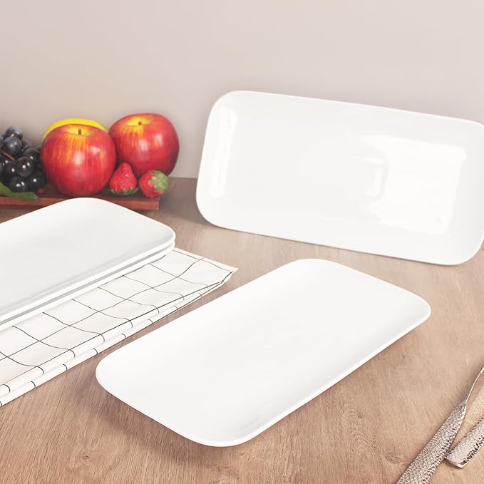 Serving Platters Set of 4 Rectangular Serving Plates Serving Trays for Entertaining Party MicrowaveOvenDishwasher SafeKitchen Dinnerware White 12.4 Inch