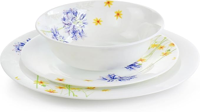 Unknown1 12 Piece Tempered Opal Glass Dinnerware Set Multi Color Floral Traditional Round Dishwasher Safe