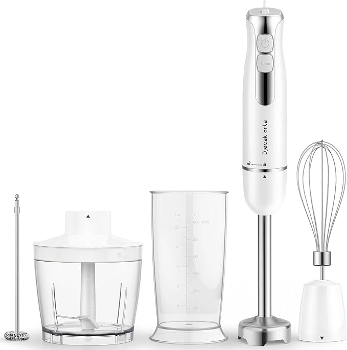 Upgraded Blender Handheld 1100W 20 Speed Settings Max 15500 RPM 5 in 1 Hand Blender with Milk Frother Handheld Food Processor Batidora De Mano Electrica Kitchen Appliances White