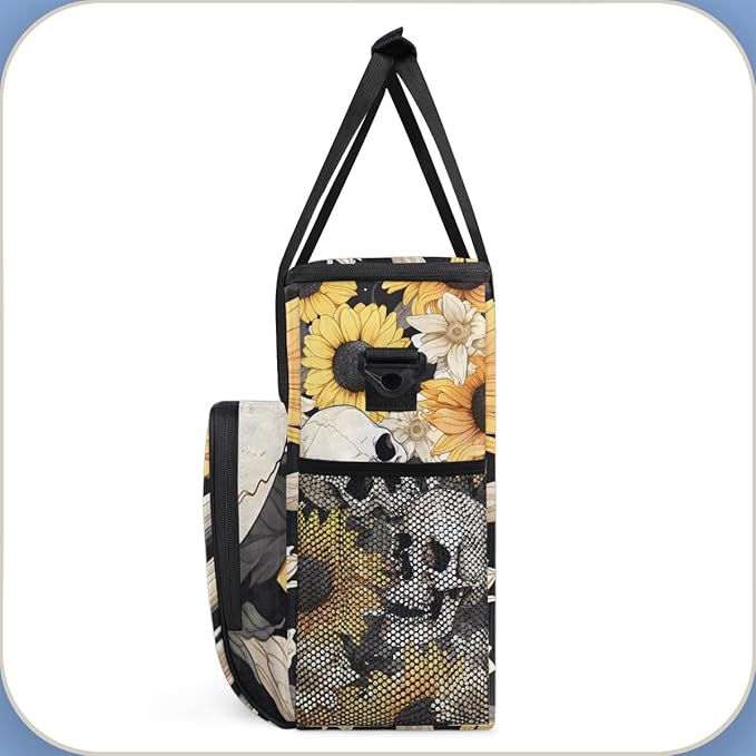 Skull Coffee Maker Carrying Bag Sunflowers Portable Travel Storage Tote Bag Compatible with K-Mini or K-Mini Plus Single Serve Coffee Brewer Carrying Case with Multiple Pockets &amp Shoulder Strap