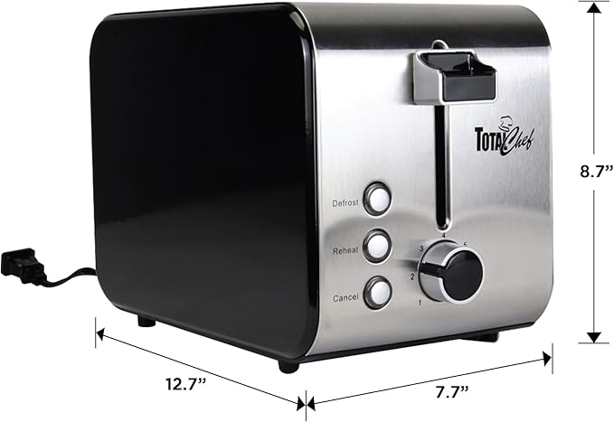 Total Chef toaster 2 slice - large wide slot fast commercial countertop toasted toasters with space saving modern stainless steel for bread bagel Waffles retro quick clear popup tostadora de pan