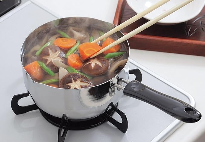 Shimomura Planning 37542 One-Handed Pot 6.3 inches (16 cm) Graduated (Made in Japan) Direct Fire Induction Compatible Includes Pourer Scale Included Mirror Finish Multi-Purpose Yukihira Pot