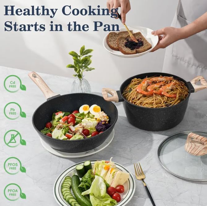 12pcs Pots and Pans Set Non Stick Kitchen Cookware Sets Induction Cookware Nonstick Granite Cooking Set with Frying Pans Saucepans Kitchenwarestock up on specials