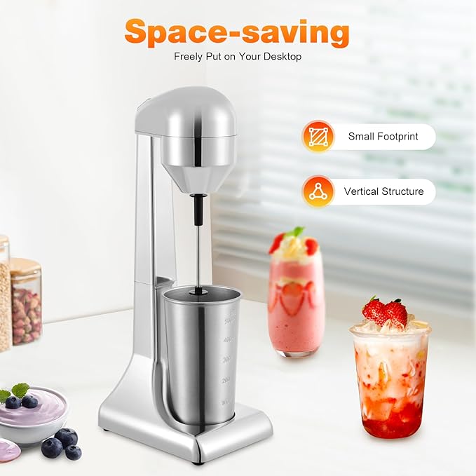 Milkshake Maker 110V Electric Milk Shake Blender with One 16.91 oz Measuring Stainless Steel Cup for Drink Mixer Slush Margaritas Silver