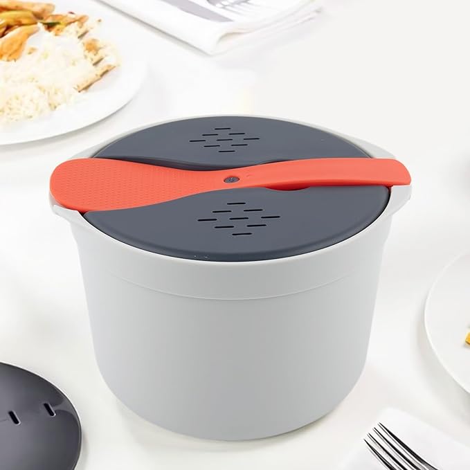 Microwave Rice Cooker Steamer Pot with Strainer Portable PP Material Kitchen Appliance for Rice Vegetables Pasta Soups Easy Dishwasher Cleaning Compact Design for Travel Use(Orange)