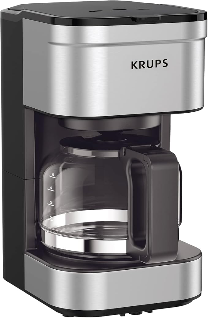 KRUPS Simply Brew Compact 5 Cup Coffee Maker: Stainless Steel Design Pause &amp Brew Keep Warm Reusable Filter Drip-Free Carafe