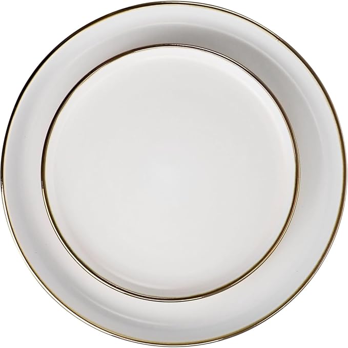 16 Piece Stoneware Dinnerware Set with Gold Rim – Matte Black White &amp Slate Plates Bowls and Mugs – Microwave &amp Dishwasher Safe Tableware Set for 4 (Matte White)