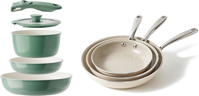 Redchef Ceramic Pots and Pans Set Non Stick Nonstick Kitchen Cookware Sets Non Toxic Pots and Pans Set Non Stick PFAS PFOA &amp PTFE Free Nonstick Frying Pans Set Ceramic Pan Skillet RV Cookwar