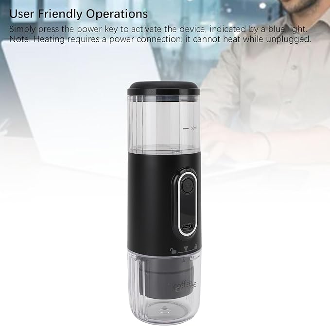 Portable Coffee MakerVersatile Coffee Compatibility Single Serve One Cup MakerLightweight and Travel Ready Portable Electric Espresso Machinefor Outdoor Car Travel (Black)