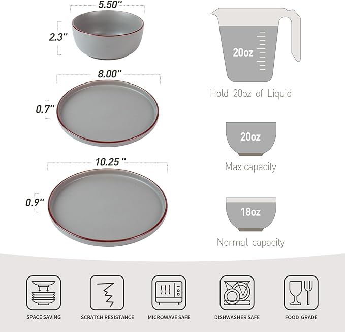 Famiware Mercury 16 Pieces Dinnerware Set with Plates and Bowls and Coffee Mugs Dish Set Service for 4 Stoneware Kitchen Dishes Dinner Sets - Matte Full Glaze Dark Grey