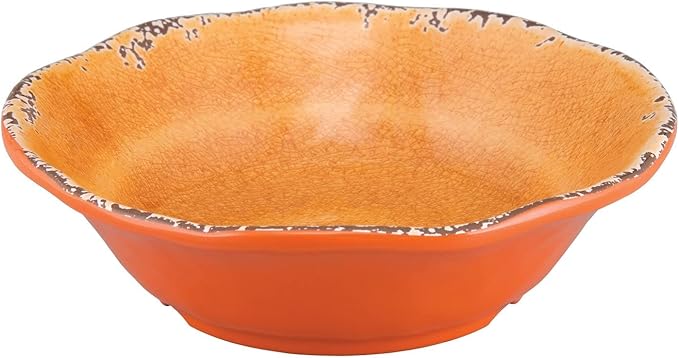 UPware 12 Piece Crackle Melamine Dinnerware Sets Outdoor Dishes Set Plates and Bowls Sets Service for 4 Orange