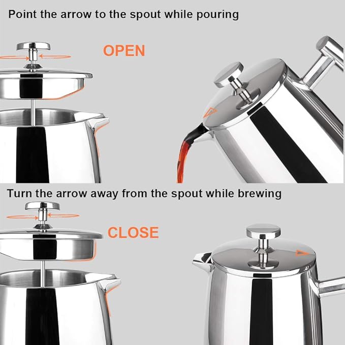 Secura French Press Coffee Maker 17-Ounce 304 Stainless Steel Insulated Coffee Press with Extra Screen