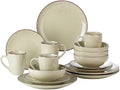 16 Piece Ceramic Stoneware Dinnerware Set Premium Heavier Material Dishwasher &amp Microwave Safe Scratch &amp Chip Resistant Solid Color Off White Plates and Bowls and Mugs Service for 4