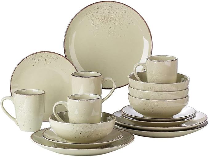 16 Piece Ceramic Stoneware Dinnerware Set Premium Heavier Material Dishwasher &amp Microwave Safe Scratch &amp Chip Resistant Solid Color Off White Plates and Bowls and Mugs Service for 4