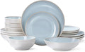 Plates and Bowls Sets for 4 - CJDC-QUELO 16-Piece Stoneware Dinnerware Sets Ceramic Dishware Set for Kitchen Use and Formal Dining Chip and Scratch Resistant Microwave Dishwasher Safe Off White