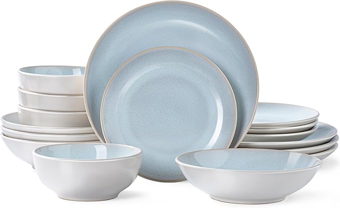 Plates and Bowls Sets for 4 - CJDC-QUELO 16-Piece Stoneware Dinnerware Sets Ceramic Dishware Set for Kitchen Use and Formal Dining Chip and Scratch Resistant Microwave Dishwasher Safe Off White