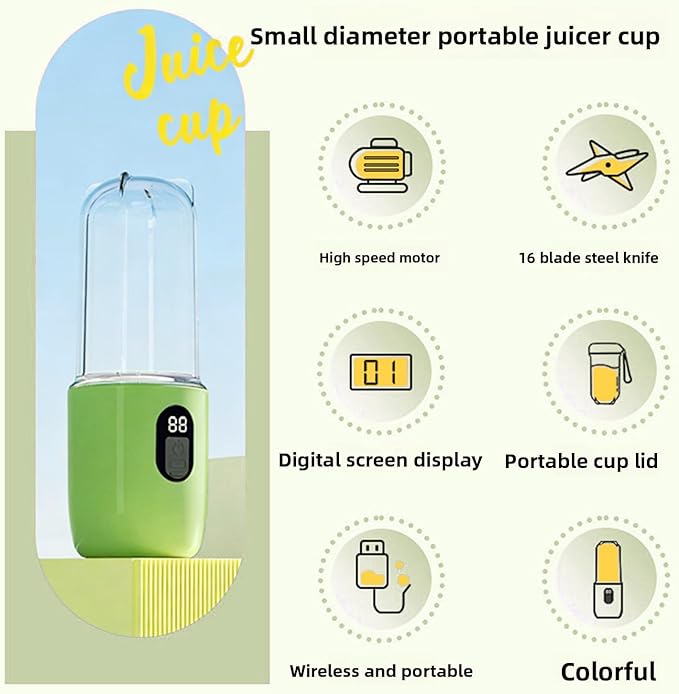 Zopsc 500ml Portable USB Blender Rechargeable Juicer Cup with Stainless Steel Cutter 20800 RPM High Speed Blending Food Grade ABS for Home Travel