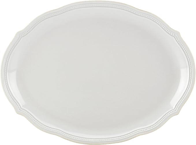 Lenox White French Perle Bead 16 Oval Serving Platter 3.95 LB