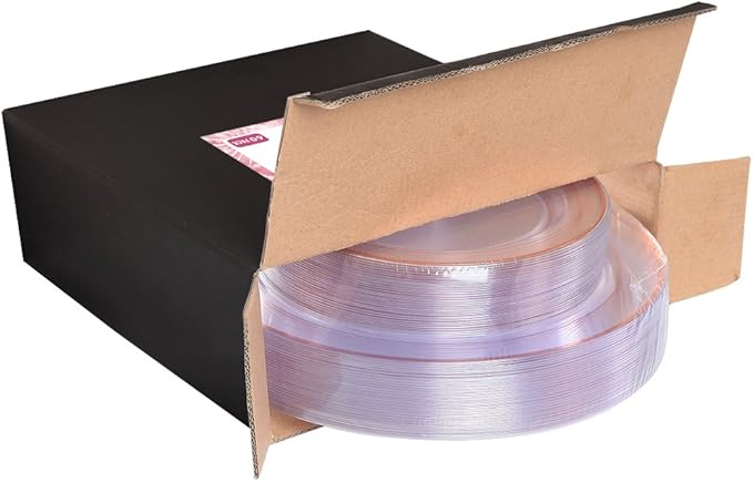 I00000 60 Pcs Rose Gold Plastic Plates Disposable Party Set Include: 60 Clear Plastic Plates with Rose Gold Trim for dinner and dessert Perfect for Holidays Wedding &amp Party Supplies (Pack of 2)