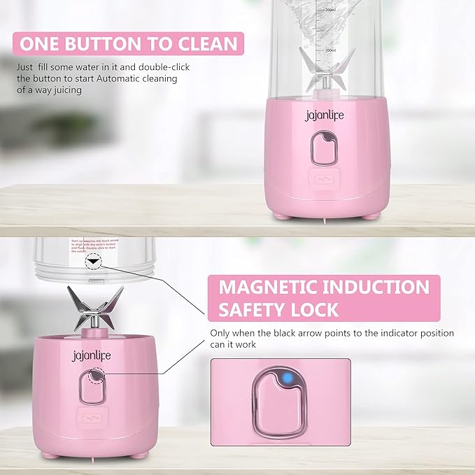 Portable Blender Personal Size Blender for Shakes and Smoothies 4000mAh Rechargeable Mini Travel Blender with 3D Six Blades 13.5Oz Fruit Mixer Cup for Home Sports Outdoor (Pink)