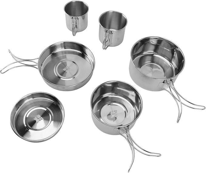 6 Piece Portable Cookware Set Quick Heating 304 Stainless Steel Efficient Easy to Multifunctional Tableware