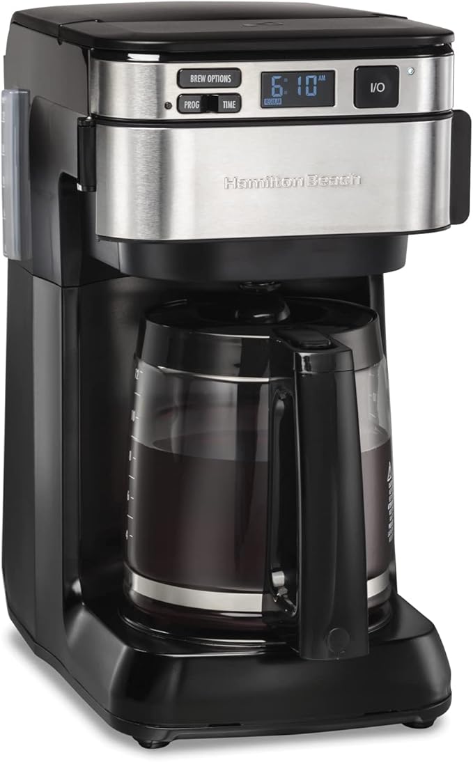Hamilton Beach Programmable Coffee Maker 12 Cups Front Access Easy Fill Black (46310) &amp Hamilton Beach Permanent Gold Tone Filter Fits Most 8 to 12-Cup Coffee Makers (80675R/80675)