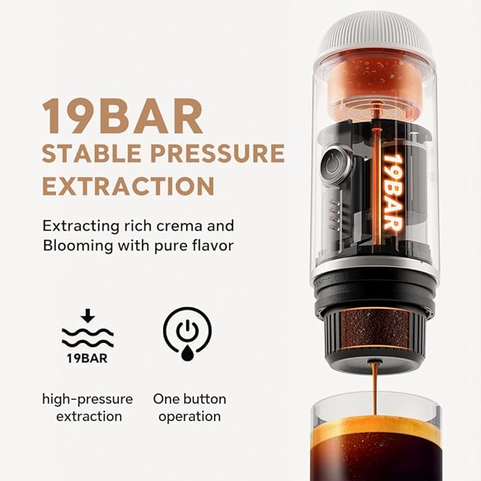 BENFUCHEN Portable Electric Espresso Machine Travel Coffee Maker for Camping On the Go Car Coffee Maker Self-Heating with USB-C With Ground Coffee &amp N Espresso Capsule for RV/Hiking/Office Whi