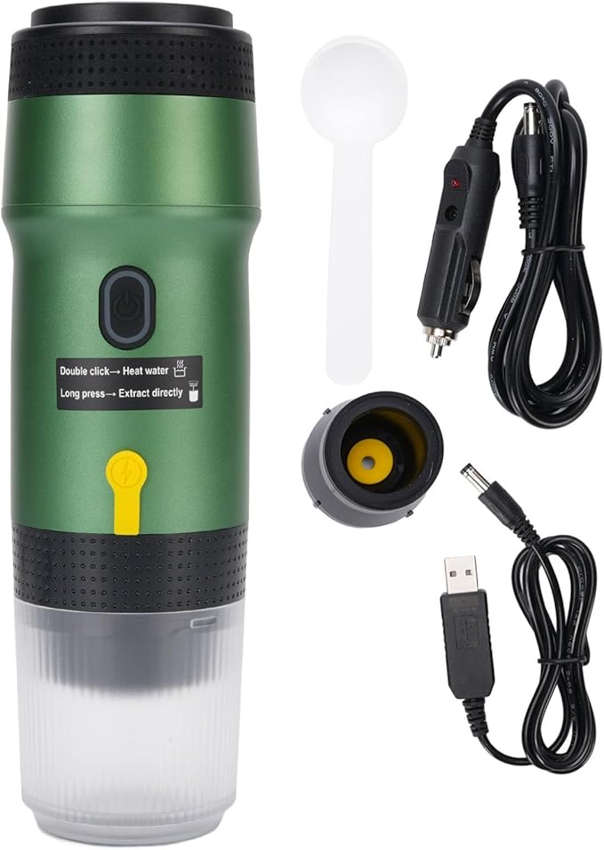 Portable Coffee Maker 304 Stainless Steel USB Travel Coffee Machine with Built in 7500mAh Battery for Camping Hiking Office Home (Green)