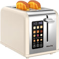 Mecity 2 Slice Touch Screen Toaster 1.5 Wide Slot Stainless Steel Smart Toaster for Bagels Muffins Waffles Gluten-Free Breads Defrost Reheat Timer 120V 825W Cream Color