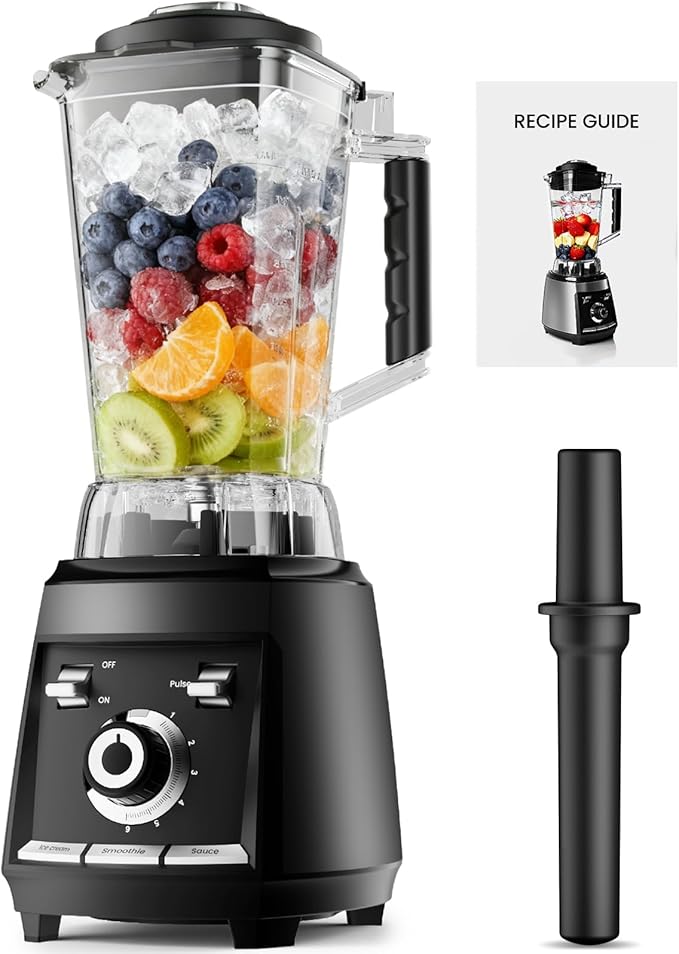 1800 WP Smoothie Blenders for Kitchen 30000 RPM Large Blender for Smoothies Ice Crushing &amp Frozen Fruit Heavy Duty Grinder with 68oz BPA-Free Pitcher Adjustment Speed Knob Black