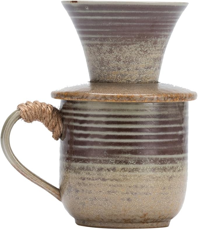 Pour Over Coffee Maker Vintage Ceramic Coffee Maker Set for Home Café Restaurant Camping Large Coffee Mug(Yellow)