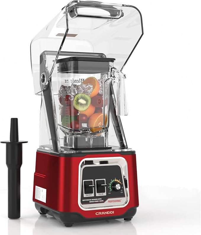 CRANDDI Commercial Blender 2200W Countertop Blenders with Removable Shield Quiet Smoothie Blender for Shakes and Ice Crushing 52oz 38000 RPM Professional Blenders for Kitchen K80 (Red)