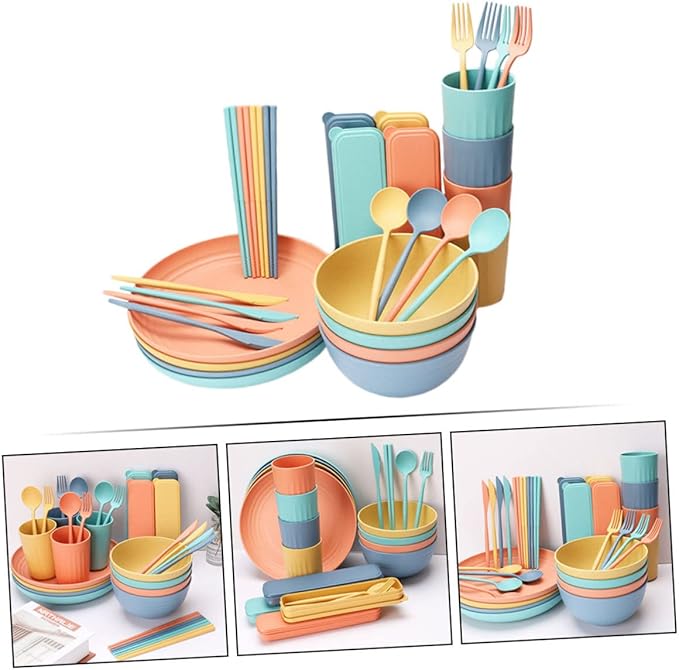 4-piece Dinnerware Sets Wheat Straw Cutlery Set Kitchen Straw Tableware Home Straw Dinnerware Portable Straw Cutlery Kit