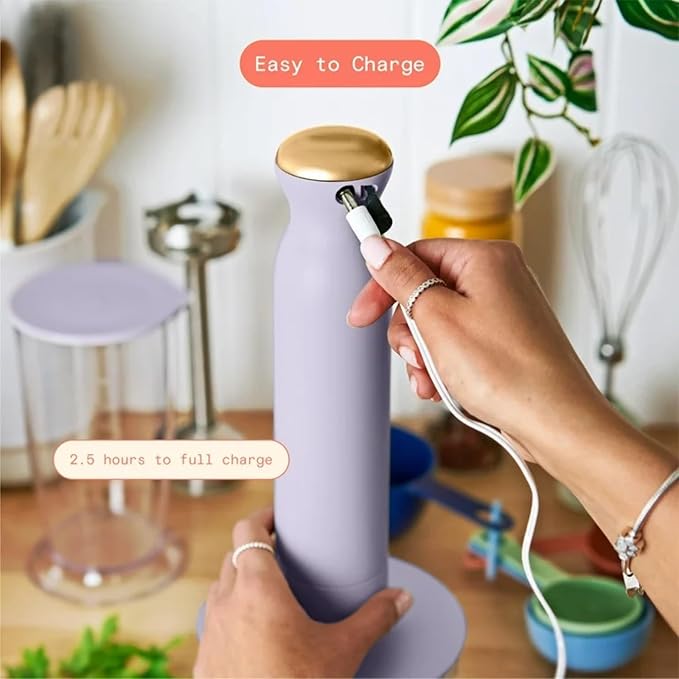Cordless Hand Blender with 2-Cup Chopper Whisk &amp Large Measuring Cup Perfect for Cooking Smoothies Sauces Purees and Meal Prep (Lavender)