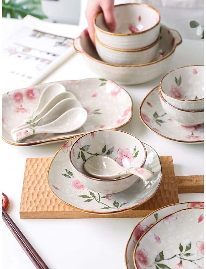 Porcelain Dinnerware Sets Plates and Bowls Sets Durable Kitchen Dinnerware Set BPA-Free Dishwasher Safe Plates and Bowls Set for Picnic RV Use