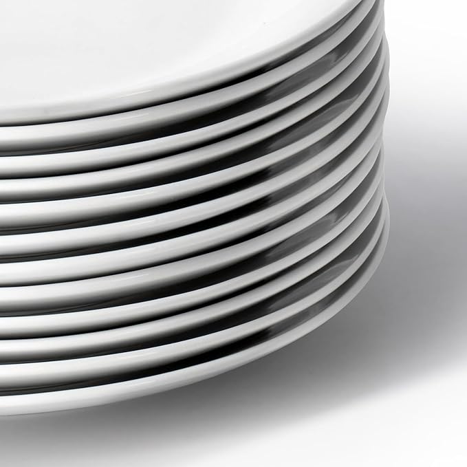 12-Piece Porcelain Dinner Plate Set – Large White Square &amp Round Plates Microwave and Dishwasher Safe Elegant Durable Dinnerware for Everyday Meals and Entertaining (Round)