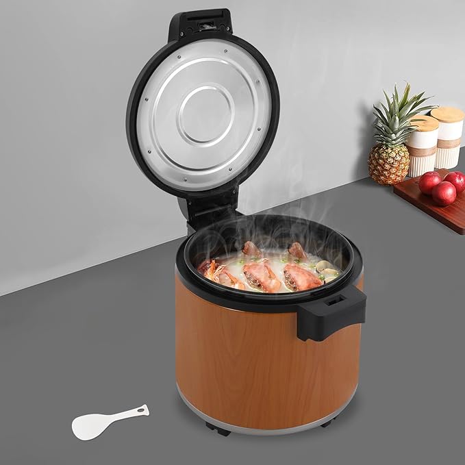 Stainless Steel 50-Cup Rice Warmer with Non-Stick Pot 6 Gallon Commercial Rice Cookers Electric Food Warmer for Hours Ideal for Restaurants Catering Parties Brown (40-50 People)