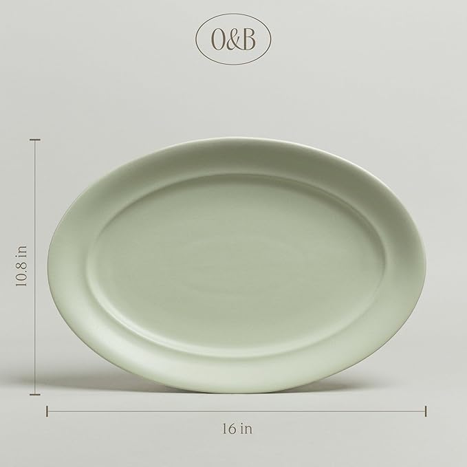 over&ampback Rim Stoneware Serving Platter - Elegant 1-Piece Oval Serving Platter to Complete Your Kitchen Set - 16 L x 10.8 W Semi-Matte Sage