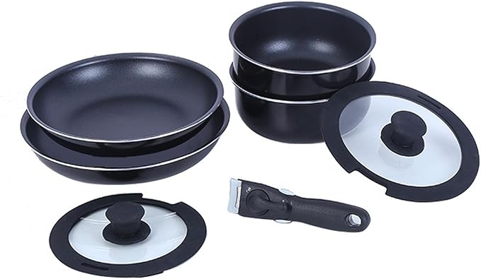 4Pcs Kitchen Cookware Set Nonstick Pots and Pans Set with Detachable Handle Aluminum Alloy Cookware Sets for All Hobs Stackable Design Dishwasher/Oven Safe
