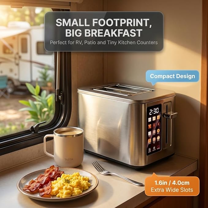 Touch Screen Toaster 2 Slice Digital Stainless Steel Bread Toaster with Timer 1.5'' Wide Slot 6 Shade Settings &amp 6 Bread Types Bagel Defrost Reheat Cancel Functions