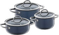 WMF Fusiontec Inspire Induction 3-Piece Saucepan Set with Glass Lid Induction Pots Set High-Tech Ceramic Scratch-Resistant Uncoated Dark Blue 516855290